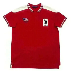 U.S. Polo Assn Short Sleeve Polo Shirt Red/White American USA Flag Embroidered